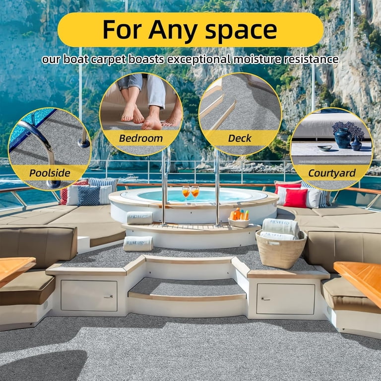 Marine Boat Carpet 5x10 Ft - Smoke Gray Indoor/Outdoor Carpet, Waterproof TPE Backing