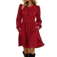 thumbnail image 2 of YTCAMLO Plus Size Fall Dresses for Women Casual Ruched Crew Neck Midi Dress Puff Long Sleeve A Line Dress High Waist Casual Dress, 2 of 9