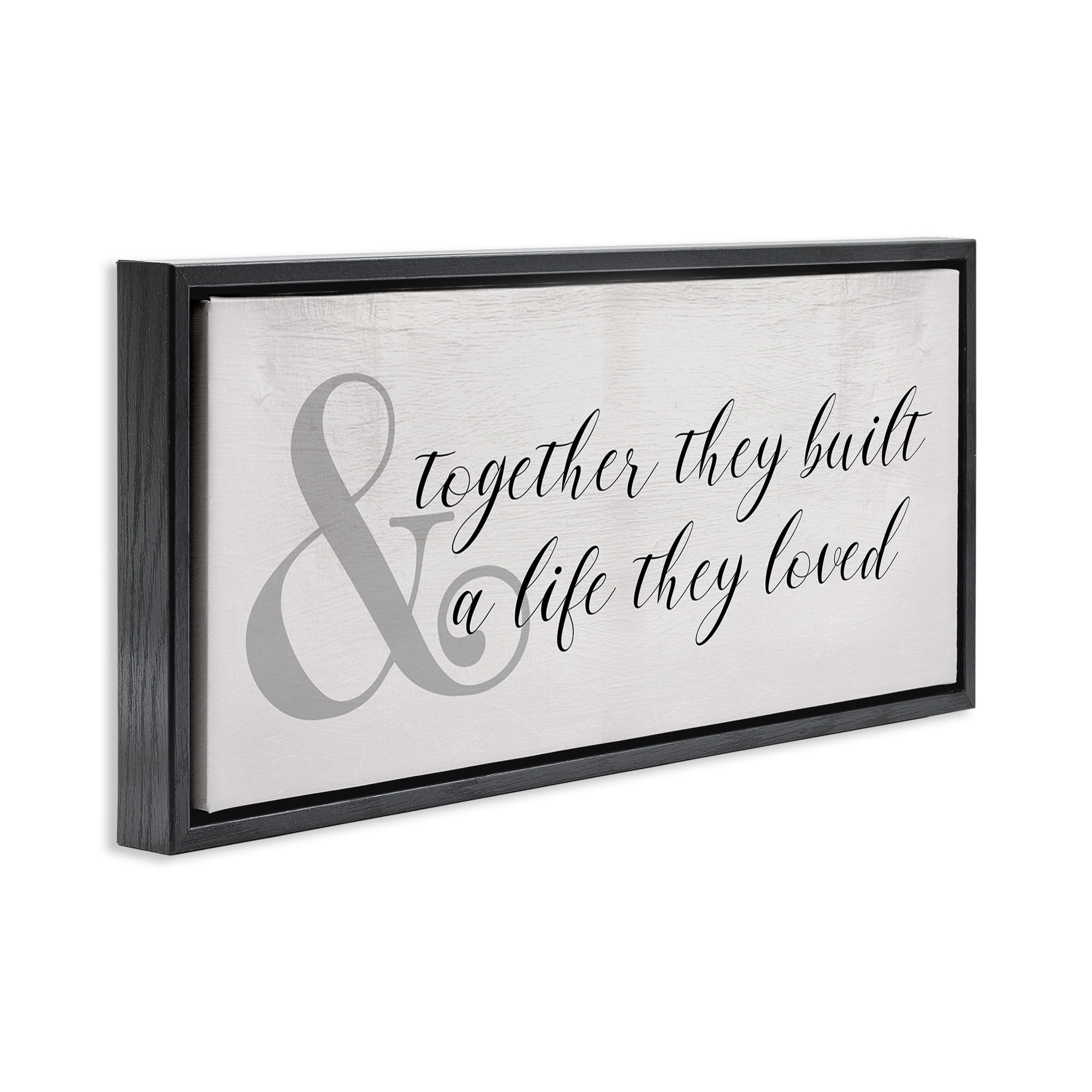 Stupell Industries Rustic Romance with Ampersand Typography Painting Black Floater Framed Canvas Art Print Wall Art, 25 x 11