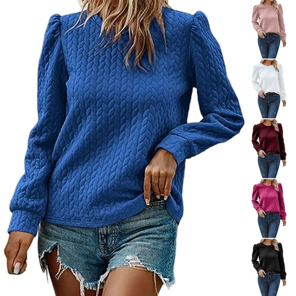 Olyvenn Sweatshirt for Women Casual Crew Neck Oversized Long Sleeve Preppy Sweatshirts Fall Pullover Sweaters Textured Tops White S