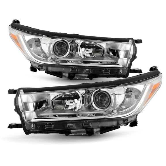 AKKON - Fits 2017 2018 2019 Toyota Highlander LE / XLE [Halogen Type] Projector Chrome Headlights Pair Left Right [Non LED DRL]