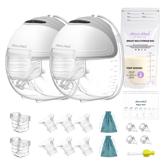 MomMed Double Hands-Free Breast Pump, S21 Leak-Proof Design, 3 Modes & 12 Vacuum Levels Electric Wearable Breast Pump-Grey