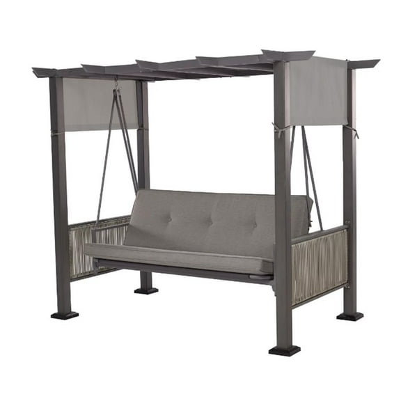 Garden Winds Custom Fit Replacement Canopy Top Cover Compatible with The Wiltshire GB24-309 Wicker Patio Pergola Daybed Swing - Upgraded Performance RIPLOCK 350 Fabric - Slate Gray