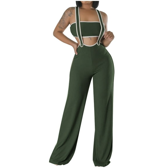 Lenpel Women's Jumpsuits Ribbed Loungewear Sleeveless Wide Leg Overalls Loose Casual Rompers for Summer