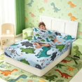 thumbnail image 4 of Manfei Dinosaur Wildlife Twin Fitted Sheet,Retro Stars Heart Paw Print Bedding,Blue Gray,2-Piece,1 Fitted Sheet and 1 Pillowcase, 4 of 6