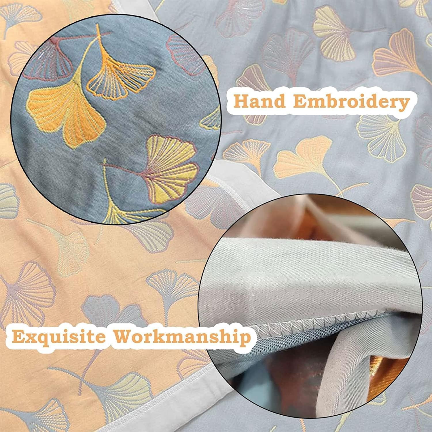 GinkgoLeaf Pattern Cotton Reversible Quilt - Ultra Soft Lightweight Breathable Ginkgo Leaf Pattern Quilt,Air Conditioning Quilt - Queen and King Size Bedding (90" W X 98" L)