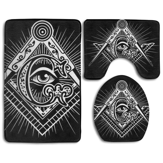 GOHAO Freemason Logo Skull 3 Piece Bathroom Rugs Set Bath Rug Contour Mat and Toilet Lid Cover