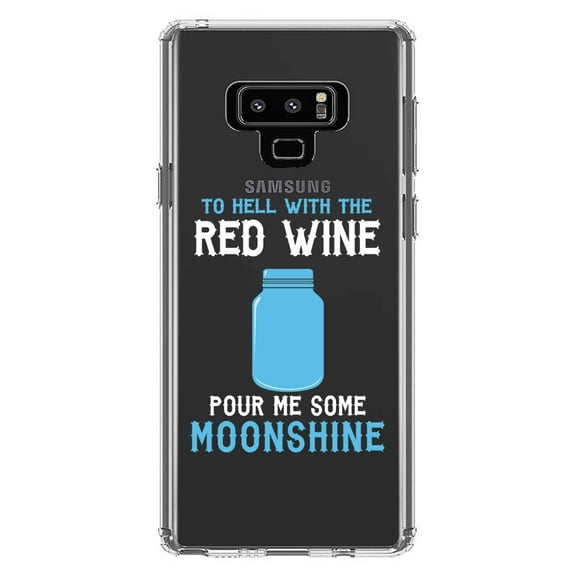 DistinctInk Clear Shockproof Hybrid Case for Samsung Galaxy Note 9 - TPU Bumper Acrylic Back Tempered Glass Screen Protector - To Hell with Red Wine Pour Me Moonshine