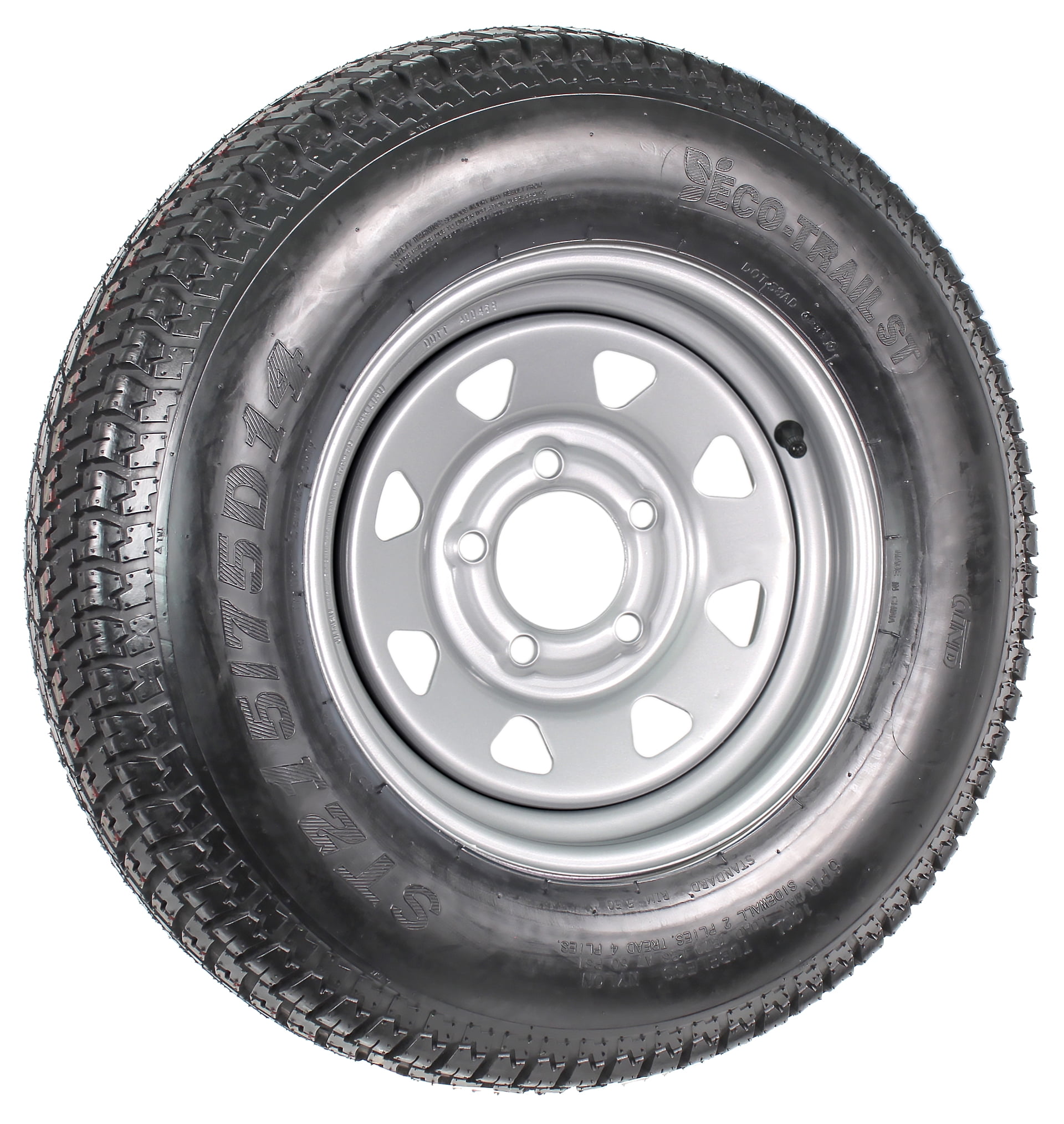 Trailer Tire and Rim Bias Ply ST205/75D14 LRC 14X5.5 5-4.5 Black Spoke Wheel 