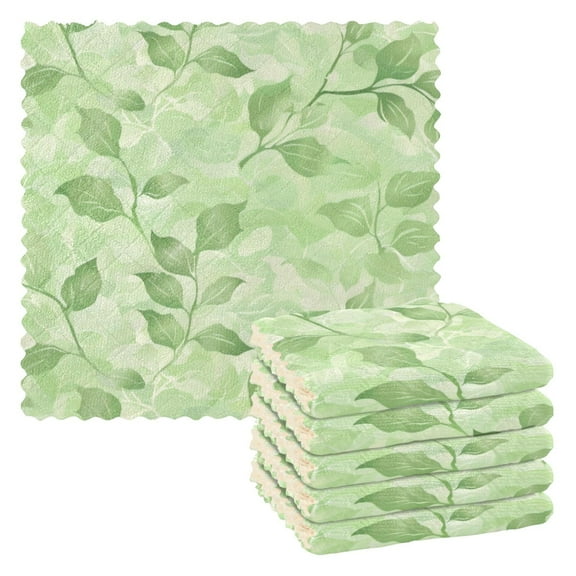 6 Pieces of Kitchen Towels 11x11Inch Kitchen Dish Cloths Kitchen Dish Towels Reuseable Cleaning Cloths Green Leaves Seamless