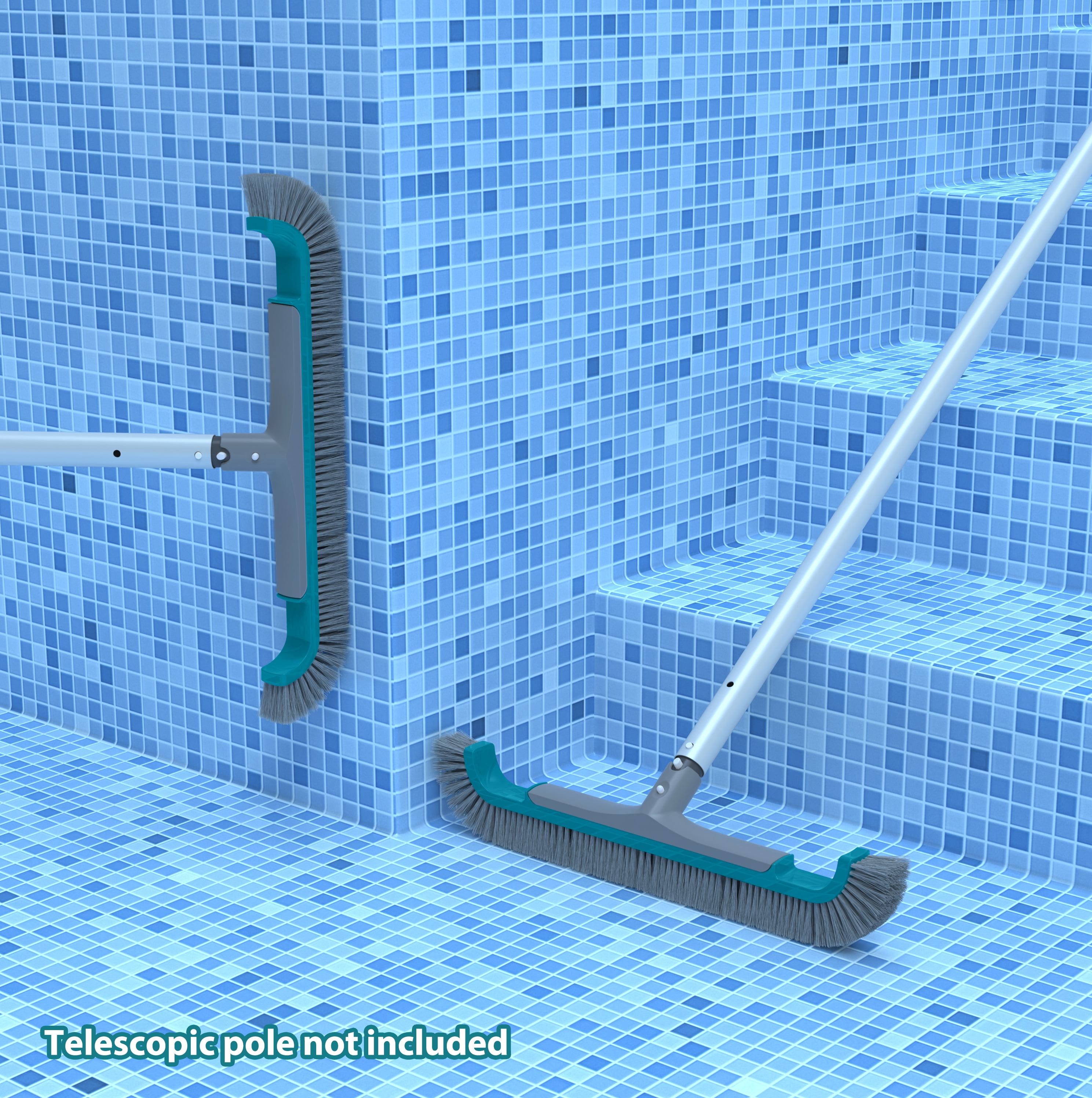 Bluescape Teal & Gray 20" Curved-end Pool Brush with Extended PP Side bristles