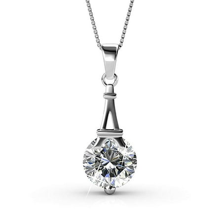 Cate & Chloe Isla 18k White Gold Pendant Necklace with Swarovski Crystals, Best Silver Paris Eiffel Tower Necklace for Women, Special-Occasion-Jewelry, Round-Cut Swarovski Crystals - MSRP