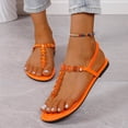 thumbnail image 4 of Women's Sandals Fashion Pearl Casual Round Head Comfy Beach Casual Shoes Low Heel Rhinestone Thong Roman Bohemian Flat Sandals 43(9.5), 4 of 8