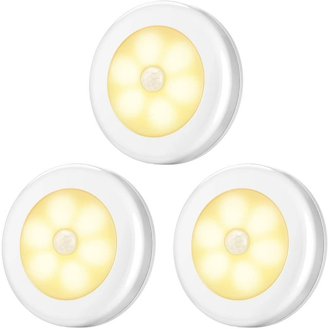 Motion Sensor Light, Cordless Battery-Powered LED Night Light, Stick-anywhere Closet Lights Stair Lights, Safe Lights for Hallway, Bathroom, Bedroom, Kitchen, etc. (Warm White - Pack of 3)