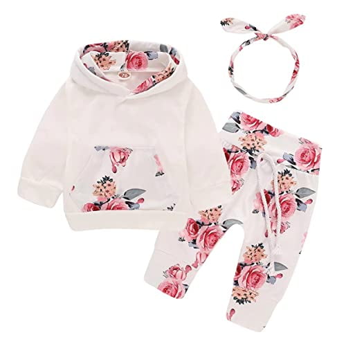 Baby Girl Clothes Outfits Infant Long Sleeve Hoodie Pants Headbands White Flower 18 24 Months 100cm