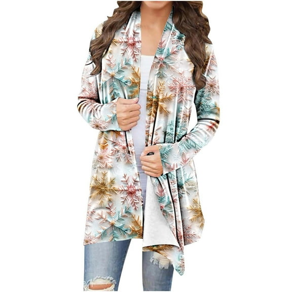 Yghzkop Women's Sweatshirts Long Sleeve Christmas Print Cardigan Blouse Coat Open Front Soft Kimono Wrap Cover Up Casual Loose Fit Holiday Party Wear Fall Fashion Outerwear Tops