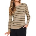 thumbnail image 2 of SWEATER CASUAL INSPIRE CHIC PARA MUJERES DE RAYAS CON CUELLO REDONDO HUECO TENDENCIA OTOÑO INVIERNO L MARRÓN, 2 of 5
