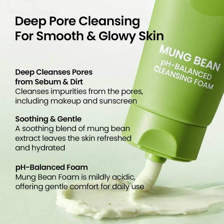 beplain Mung Bean Cleanser Deep Pore Facial Wash 2.7oz Fragrance-Free Non-Comedogenic Korean Skincare for Sensitive Skin pH-Balanced Foam Makeup Organizers