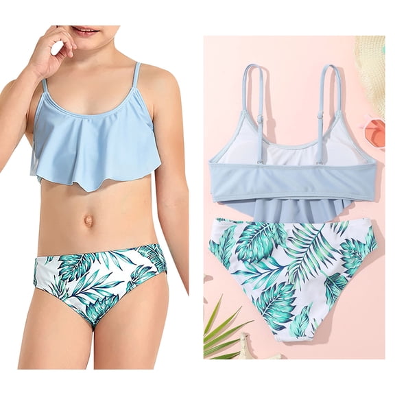 Swimsuits for Kids Ruffled Two Piece Girl Bathing Suit with Chest Pad Bathing Suits for Kids 9-10 Years