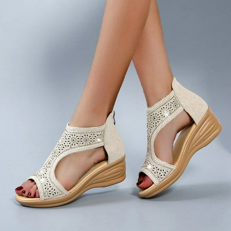 

Wozhidaose Platform Sandals Womens Sandals Shoes Rhinestone Platform Wedge Sandals Back Zipper Roman Sandals Reef Sandals Women