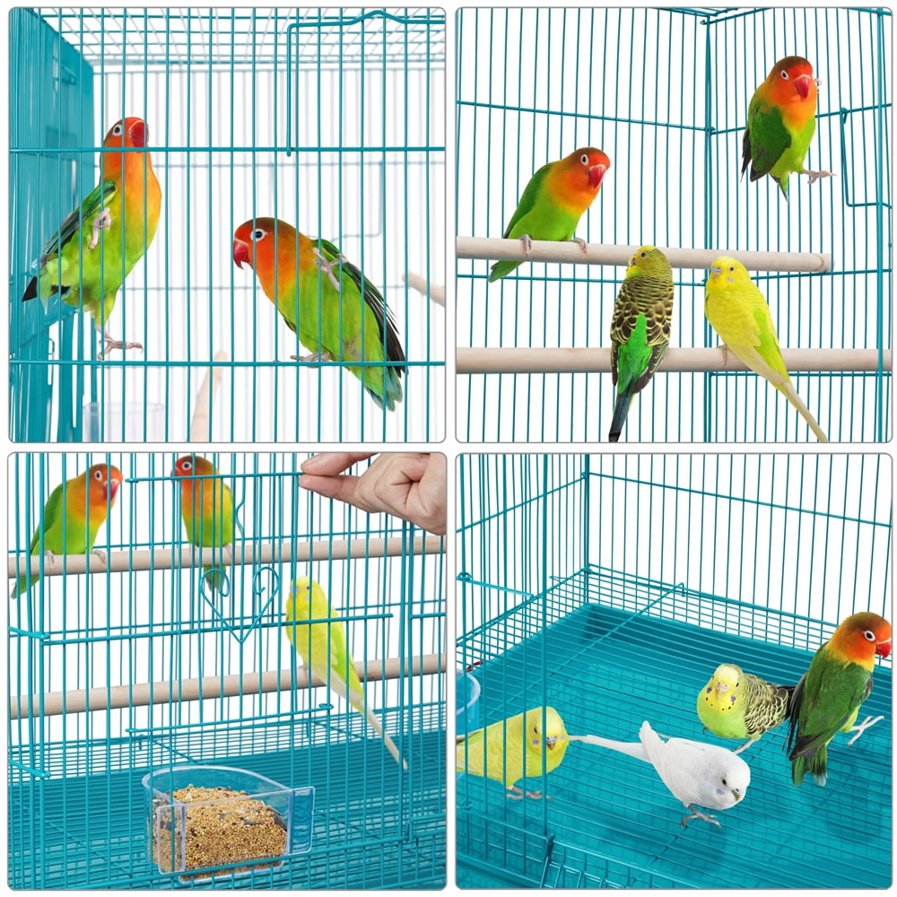 Alden Design 47" Metal Bird Cage with Slide-Out Tray and Rolling Stand, Teal Blue