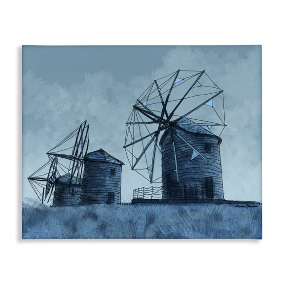 Stupell Industries Rustic Lodge Windmill Farm Blue Landscape Canvas Art, 48 x 36, by Karen Dreyfus