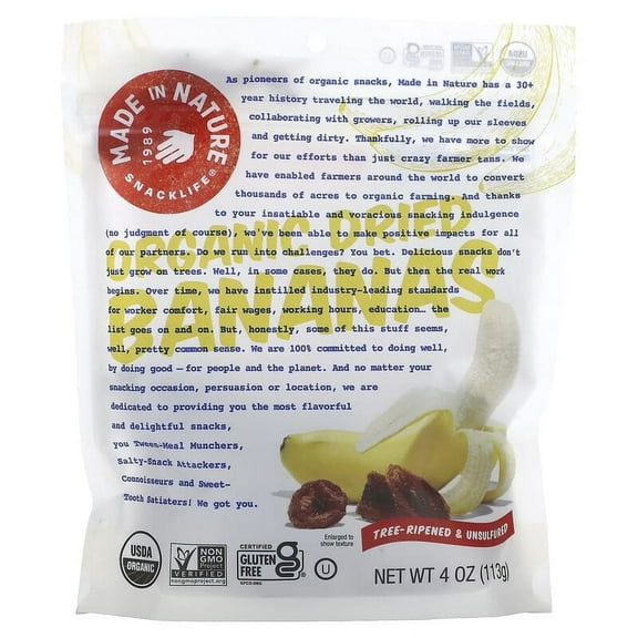 Made in Nature, Organic Dried Banana Slices, Soft & Chewy Supersnacks, 4 oz Pack of 3
