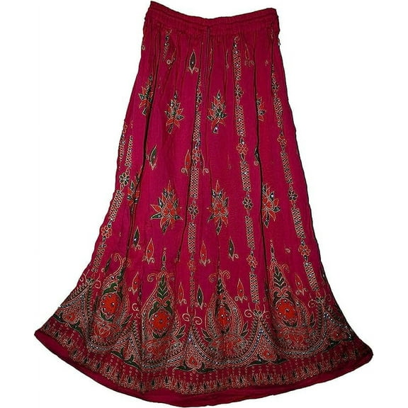 Sharvgun Indian Skirt Long With Sequins Embroidered Design Drawstring Fashions Tie Dye Pink