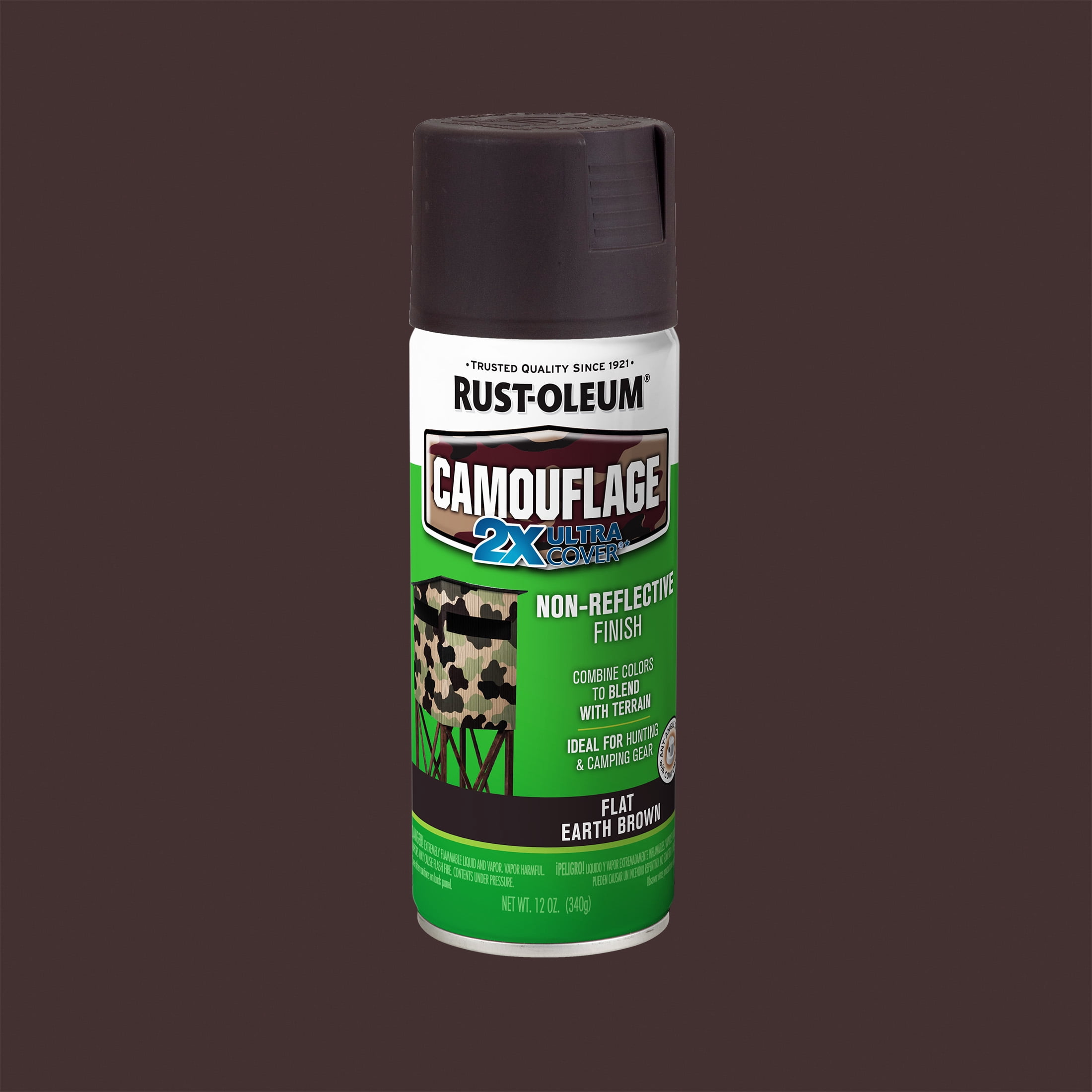(2 pack) Earth Brown, Rust-Oleum Camouflage 2X Ultra Cover Flat Spray Paint-279178, 12 oz