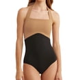 thumbnail image 1 of FOCUSNORM Combinaison Short pour Femmes Maillot de Bain Couleur Contrastante Sans Manches à Encolure Licou Dos Nu Justaucorps Maillots de Bain Été Tenue de Bain Bikini, 1 of 8