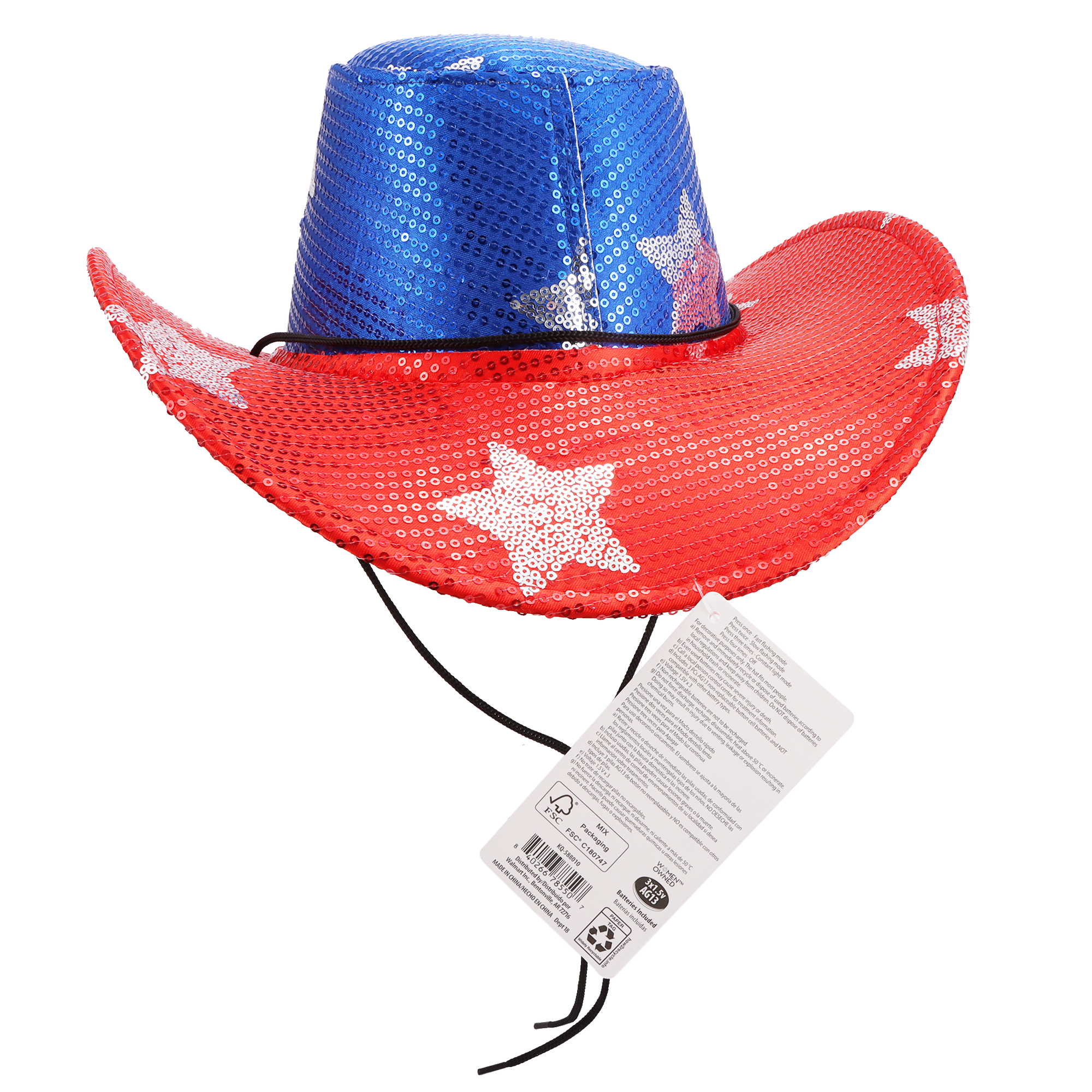 Light-Up Sequin Cowboy Hat, Red/White/Blue, One Size  display picture 1