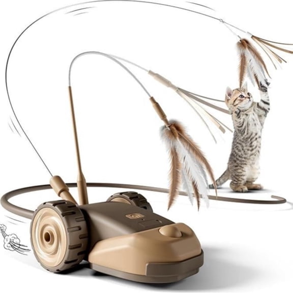 New 3-in-1 Interactive Cat Toy - 2-Speed Automatic Moving Mouse Cat Toys Self Play with 2pcs Hanging Feather String Ribbon and Wiggly Silicone Mice Tail for Bored Indoor Adult Cats Kittens