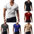 thumbnail image 5 of Mens Short Sleeve Muscle T Shirt Tops V Neck Blouse Tees Fitness Bodybuilding, 5 of 10