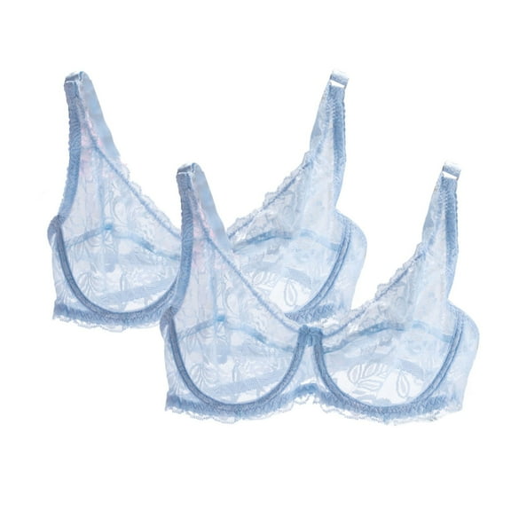 DecSea 2PC Sexy Sheer See Through Bras Unlined Underwire Lace Mesh Non Padded Ultra Thin Clear Bralette