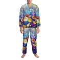 thumbnail image 3 of Naloa Spring Flower Seasonal Men’s Pajamas Set - Long Sleeve Button Down Sleep Shirt and Pajama Bottoms Sleepwear Set-Large, 3 of 7
