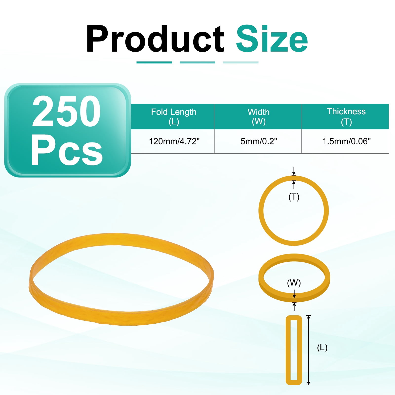 250Pack Rubber Bands, 4.72x0.2 Inch Elastic Bands for Office Supplies, Yellow