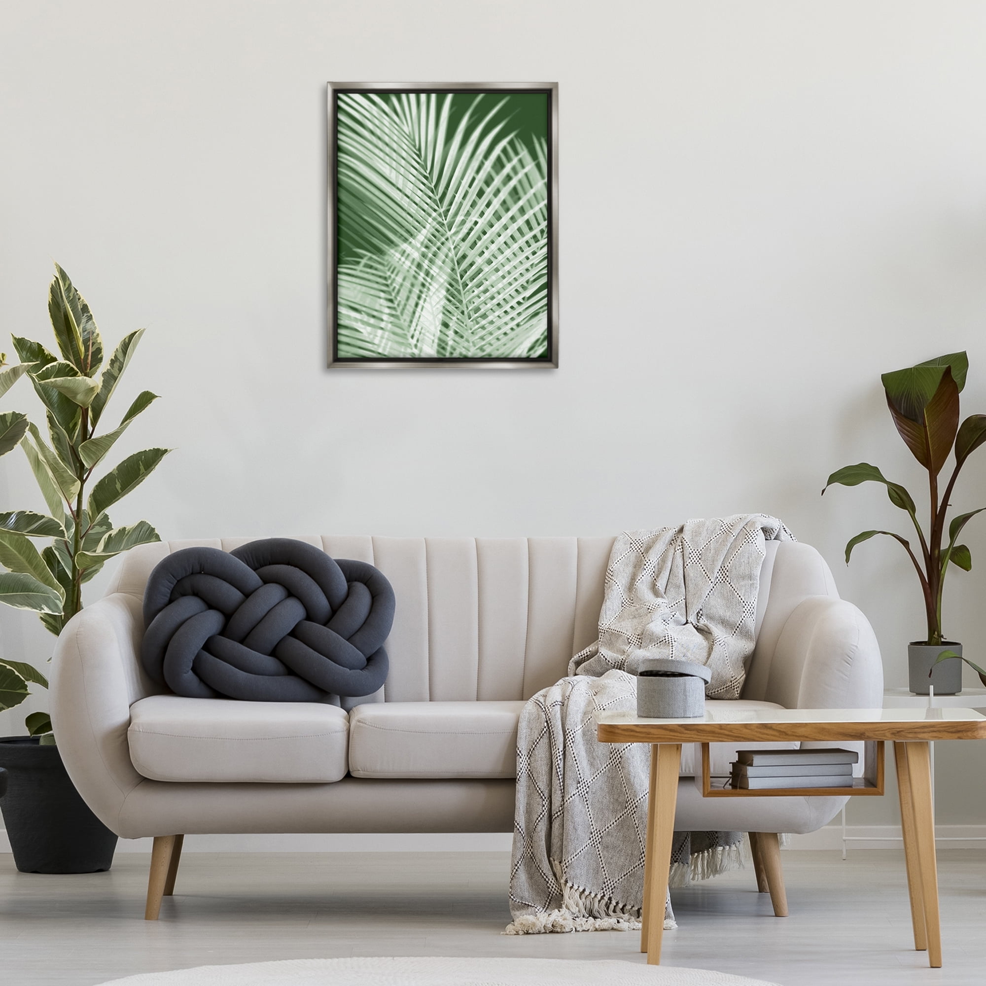 Stupell Industries Green Palm Leaves Botanical & Floral Painting Gray Floater Framed Art Print Wall Art, 25 x 31