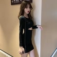 thumbnail image 4 of Women's Sexy Bodycon Long Sleeves Criss Cross Cut Out Club Mini Dress, 4 of 4