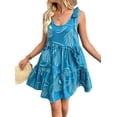 thumbnail image 2 of Women Summer Casual Sleeveless Mini Pleated Tank Vest Dresses Blue L, 2 of 7