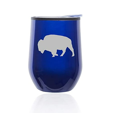

Stemless Wine Tumbler Coffee Travel Mug Glass with Lid Bison (Blue)