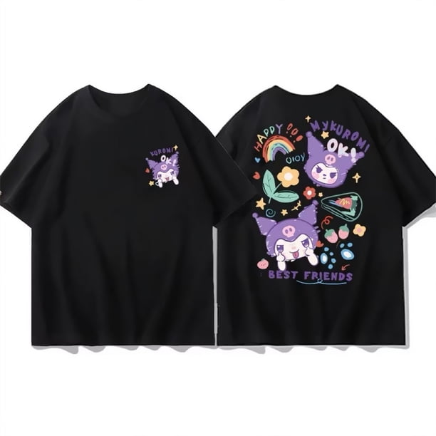 Camisetas Kawaii Sanrio Kuromi Pochacco Cinnamoroll My Melody Harajuku para mujer, camiseta Ullzang con gráfico de Anime, camiseta Y2K para mujerBlack-Kuromi