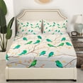 thumbnail image 3 of Erosebridal Green Bird Bed Sheets Set Full Size, Branches Leaves Bedding Set, 4 Pieces, 3 of 6