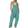 thumbnail image 3 of Clearance! One Piece Jumpsuits For Women Womens Casual Summer Jumpsuit Sleeveless Loose Solid Color Strap Loose Jumpsuit Pocket Jumpsuit For Women Plus Size Jumpsuit For Curvy Women Army Green S-5XL, 3 of 6