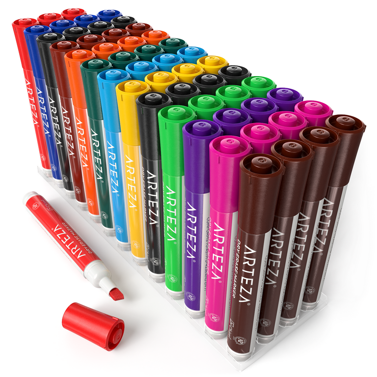 Arteza Dry Erase Markers, Fine Tip, Assorted Colors - Set of 60, Size: Large