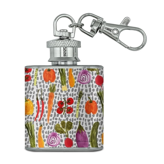 Veggin Veggies Vegetables Pattern Stainless Steel 1oz Mini Flask Key Chain