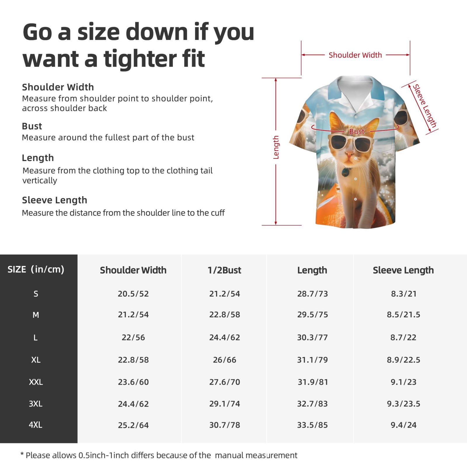 Xecao Surfing Cat Sun Men's Casual Short-sleeved Shirt, a button-up collared shirt with a pocket-Large