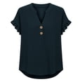 thumbnail image 7 of CYMMPU Women's Summer Solid Color Cotton Linen Button Front Blouse, Casual Loose Lightweight Short Sleeve Top Navy XXL, 7 of 7