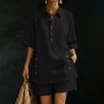 thumbnail image 2 of akafmk Womens Linen 2 Piece Sets Summer Button Down Collared Short Sleeve Shirts Shorts Set with Pockets Matching Set Fashions Vacation Outfits, 2 of 7