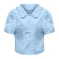 thumbnail image 4 of Gbsyewxs Womens Tops V Neck Puff Sleeve Solid Color Slim Button Summer T Shirts For Women Blue, 4 of 5