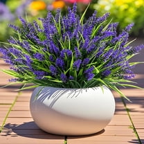Genreen 24 Bundles Artificial Plants Flowers Outdoor – Faux Lavender Flowers with Monkey Grass UV Resistant Plastic Faux Plants for Garden Porch Window Patio Hanging Planter Home Decor